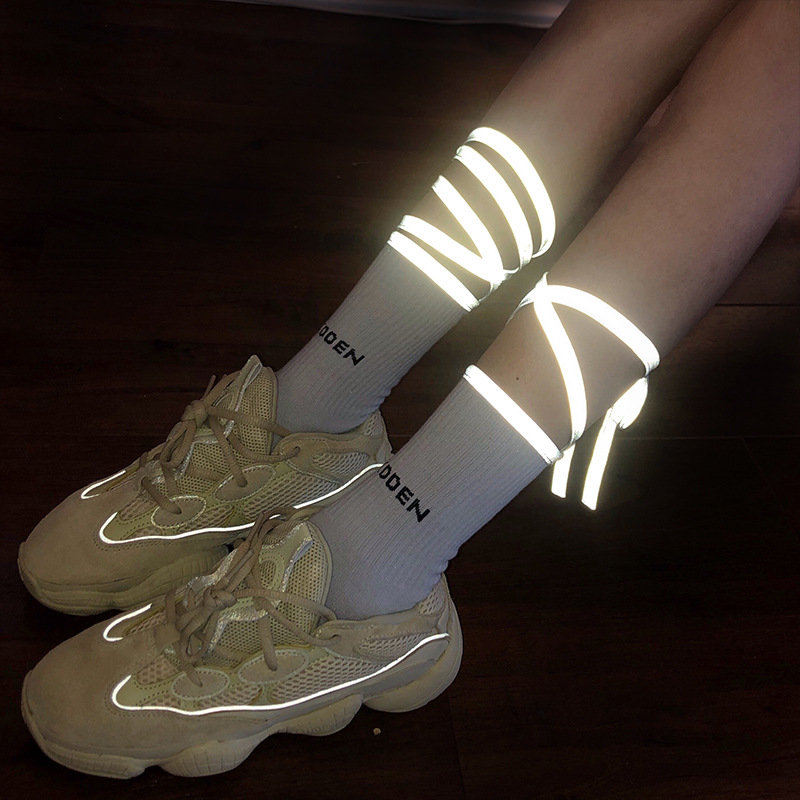 Cross Straps Personality Reflective Luminous Socks SOUL HIDDEN Words Female Calf Socks Novelty Socks